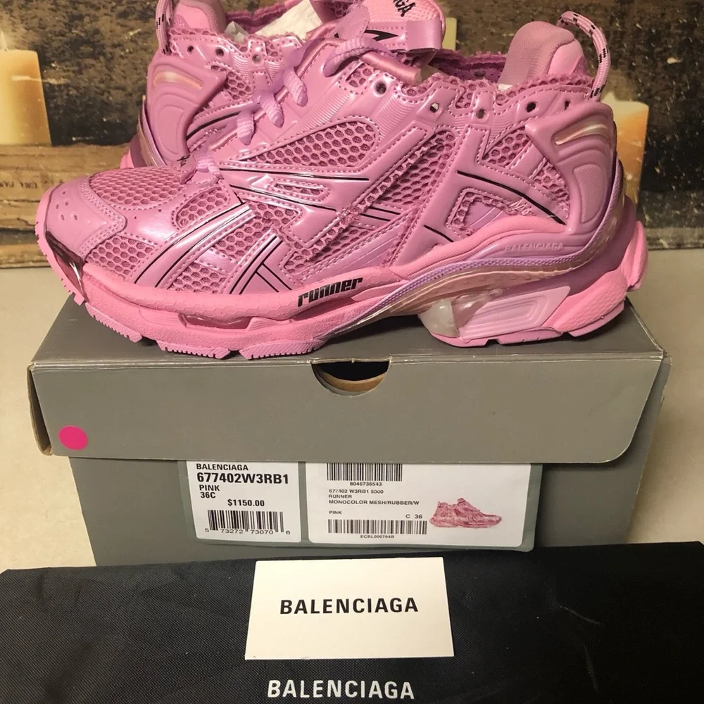 Balenciaga Runner Track Trainer Sneaker Low-Top Women Size 6 Light Pink Black - Picture 4 of 11